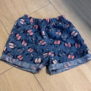 Minnie Mouse Print Jean-Style Shorts